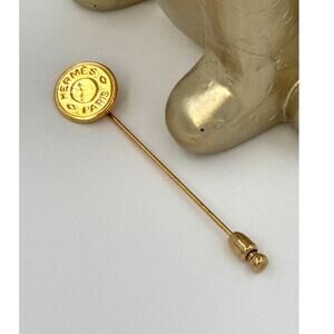 Hermes Vintage Clou de Selle Button Stick Hat Pin Brooch Gold Tone